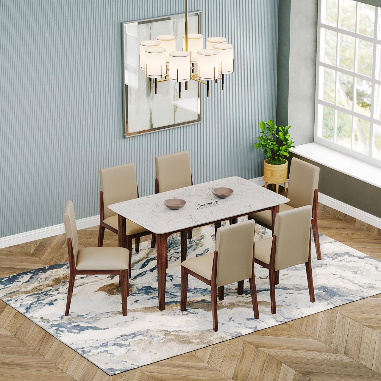 Italiana Dining Table Set - White Italiana Solid Wood Dining Set -  Decornation