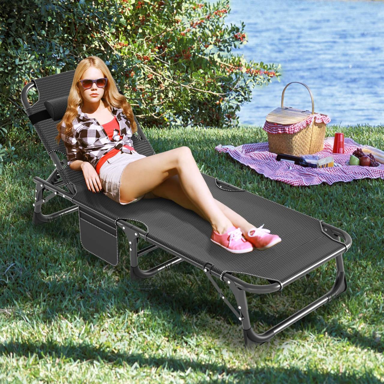 Amazon.com: LILYPELLE Folding Outside Chaise Lounge Chair with Mattress, 5 Position Adjustable Patio Folding Lounge Chair Reclining Chairs Perfect for Outside, Sunbathing, Camping, Pool, Beach, Patio : Patio, Lawn & Garden