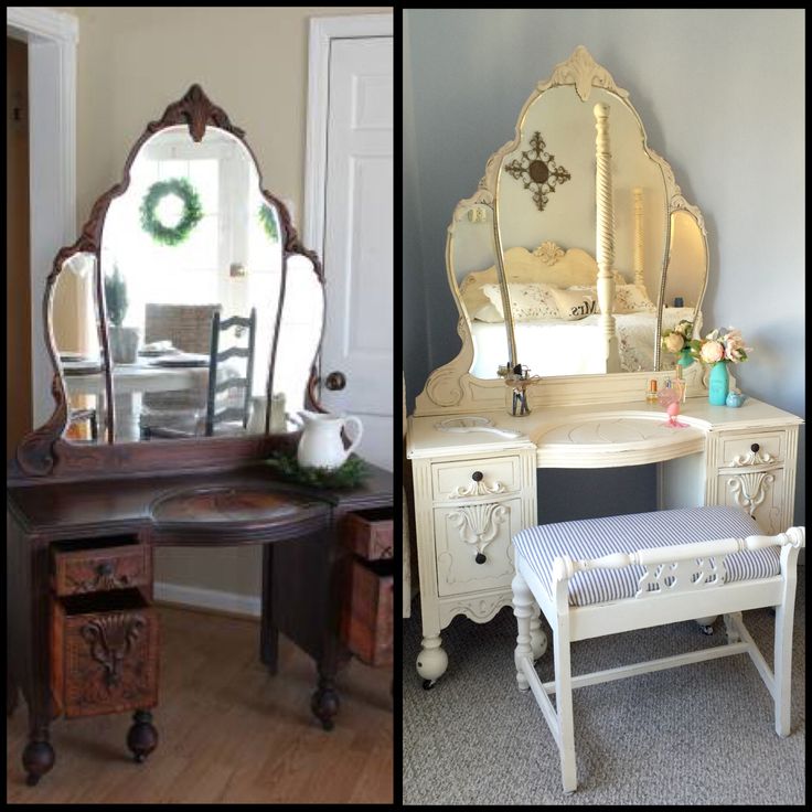 Before and after of my antique 1920s mahogany vanity table and bench, that  I refinished myself… | Repainting furniture, Furniture makeover, Diy  furniture renovation