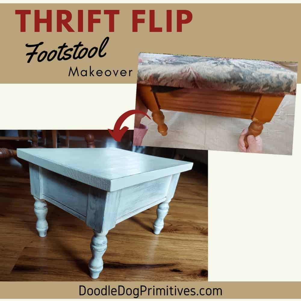 Footstool Makeover Thrift Flip - DoodleDog Designs Primitives